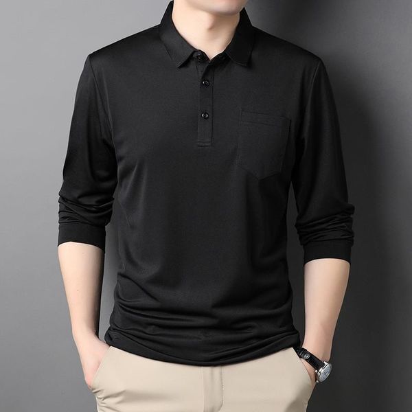 

men's polos ymwmhu 2021 arrival fashion men shirt solid long sleeve pocket autumn and spring t-shirts slim fit man clothing brand, White;black