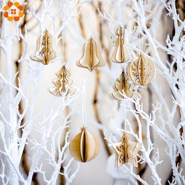

1set diy 3d creative christmastree/bell wooden pendants ornaments kids gift for christmas party xmas tree ornament decorations1