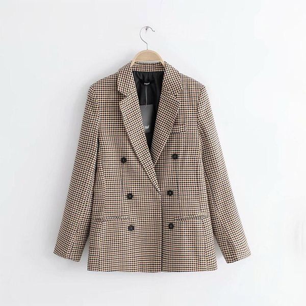 

women's suits & blazers geckoistail women plaid work wear casual jackets coat slim suit office long sleeve double breasted female outer, White;black