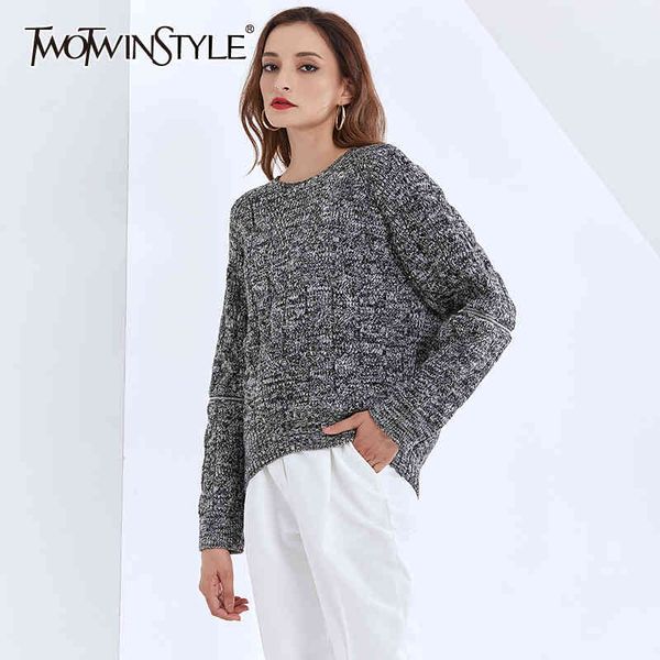

hit color sweater for women o neck lantern long sleeve knitting pullovers casual sweaters female clothing 210524, White;black