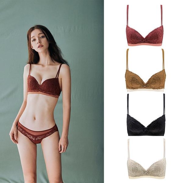 

bras thick lace gathered bra lingerie ladies without rims, Red;black