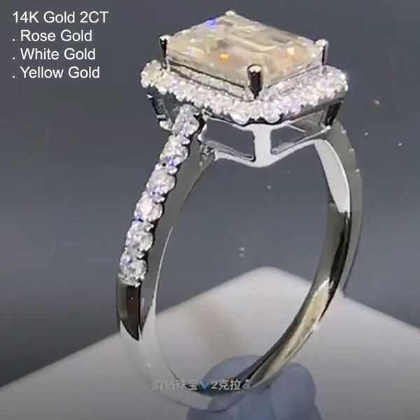 

gold 2 moissanite diamond ring women rectangle emerald cut luxury trendy wedding party engagement anniversary cluster rings, Golden;silver