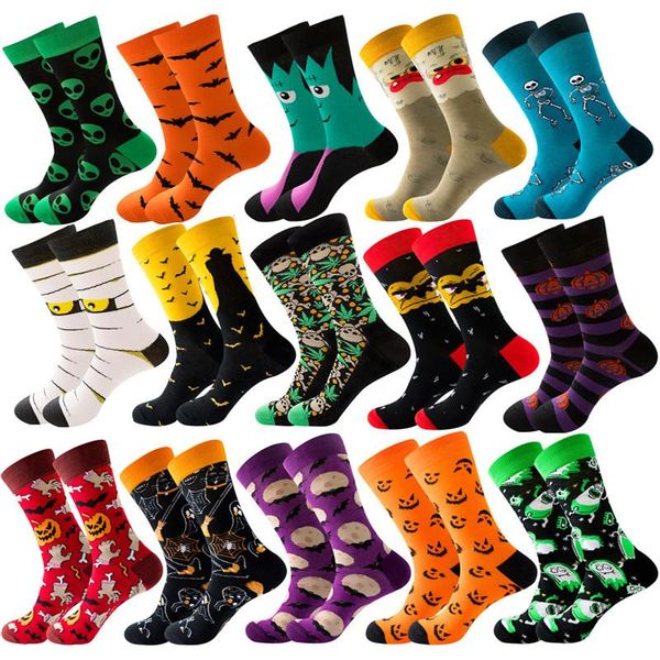 

men's socks autumn winter fashion halloween cartoon bats skeleton alien pumpkin monster women's kids funny ' day gifts, Black