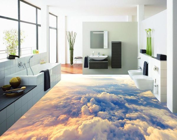

wallpapers 3d floor painting wallpaper high-altitude clouds flooring pvc self-adhesive