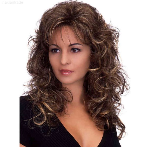 

selling wig women's medium long curly chemical fiber heaear, Black;brown
