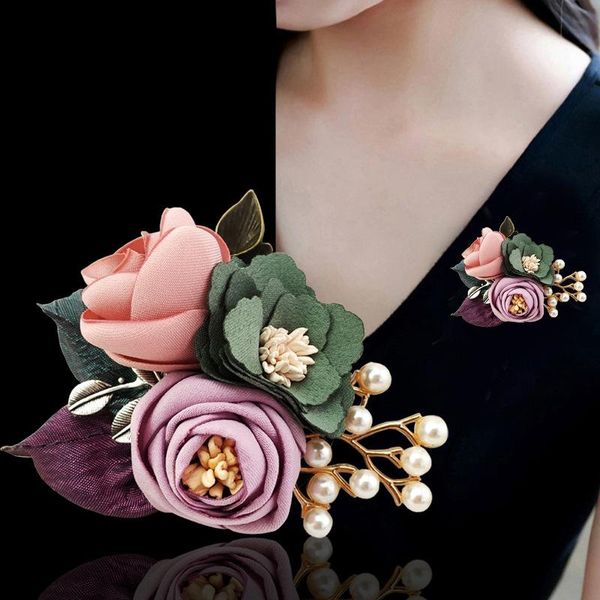 

pins, brooches 2021 korean cloth art flower brooch pearl lapel pins female wedding jewelry fashion for women clothing accessories, Gray