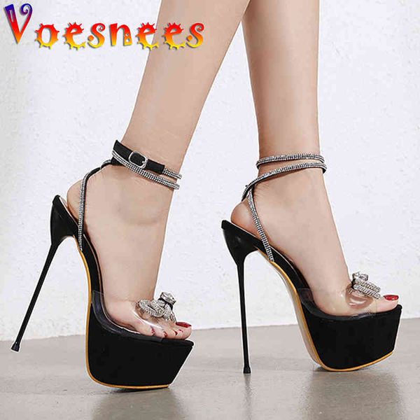 

sandals for women butterfly-knot 2021 pvc transparent high heels rhinestone strap platform female shoes thin l8rp, Black