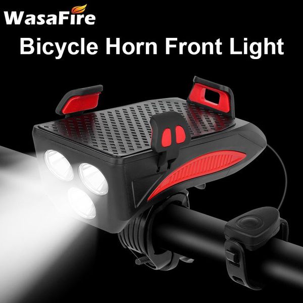 

3*xpe led bicycle light with horn 4 in 1 phone holder bike headlight usb mtb lamp 3 modes power bank cycling lights