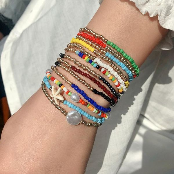 

beaded, strands bohemian ethnic style seed beads bracelets for women selling fashion charm handmade bracelet set summer beach jewelry gift, Black