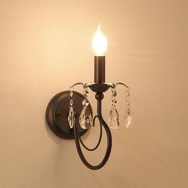 

wall lamp american vintage mordern creative black candle bedroom bedside sconce living room background decor aisle stair lights