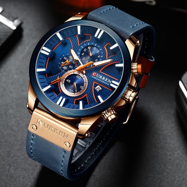 

wristwatches mens watches curren brand leather chronograph waterproof sport automatic date quartz watch for men relogio masculino, Slivery;brown