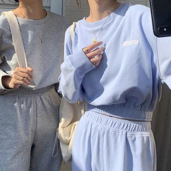 

women's two piece pants spring 2021 new sets round collar letter short woman sweatshirts high waist sweatpants joggers casual spor, White