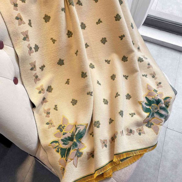 

flower imitation cashmere scarf women's elegant warm banquet thickened lengthened and new double-sided shawl bib, Blue;gray
