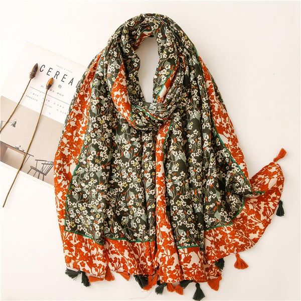 

scarves fashion autumn viscose scarf vintage floral tassel hijab shawls and wraps female foulards echarpe designer, Blue;gray