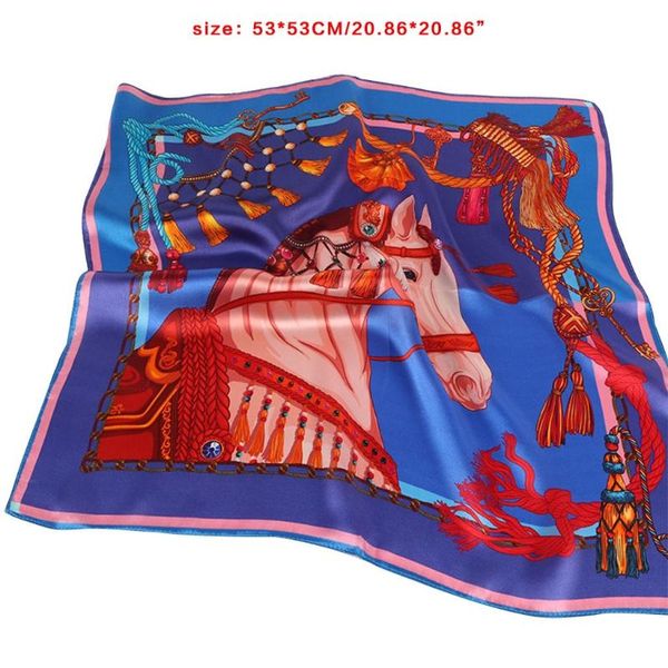 

scarves 40gc women's fashion pattern large square silk headscarf 53x53cm printed soft neckerchief, Blue;gray