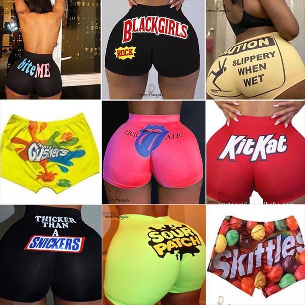 

summer high waist snickers print womens short slim pants hip hop beach sports, White;black