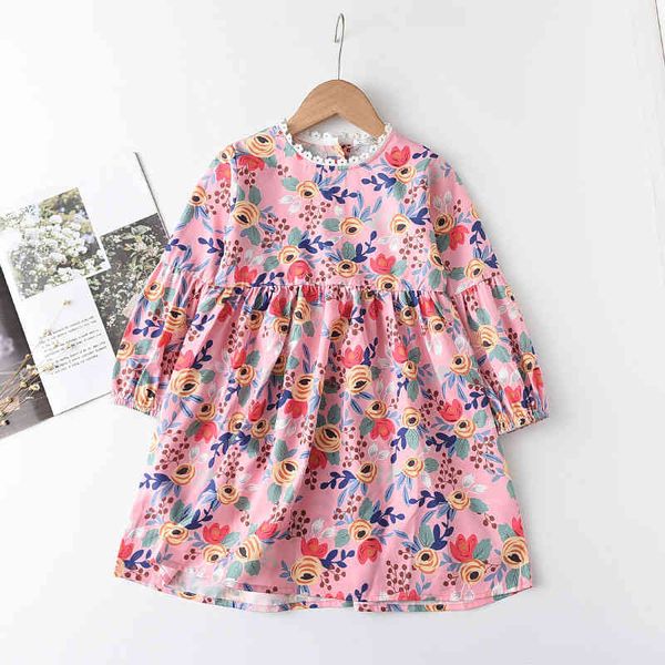 

melario girls dress spring new girls clothes long sleeves print flower dress female children princess dresses kids clothing 210412, Red;yellow