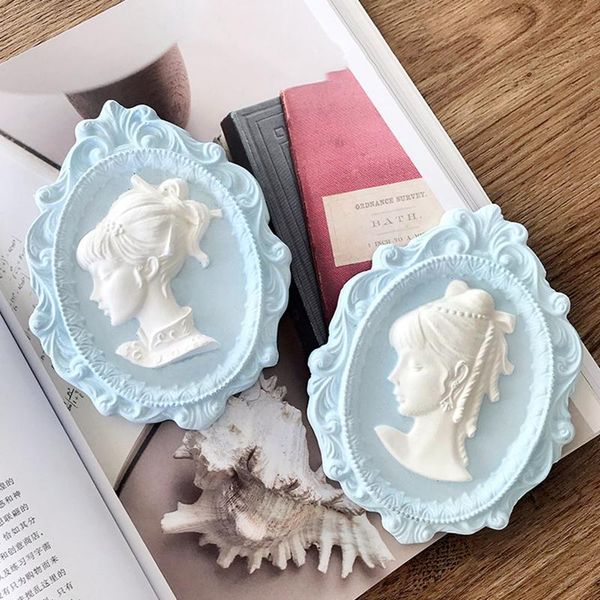 

baking moulds pretty girl portrait cake chocolate silicone mold woman head aroma wax mould mirror po frame plaster molds
