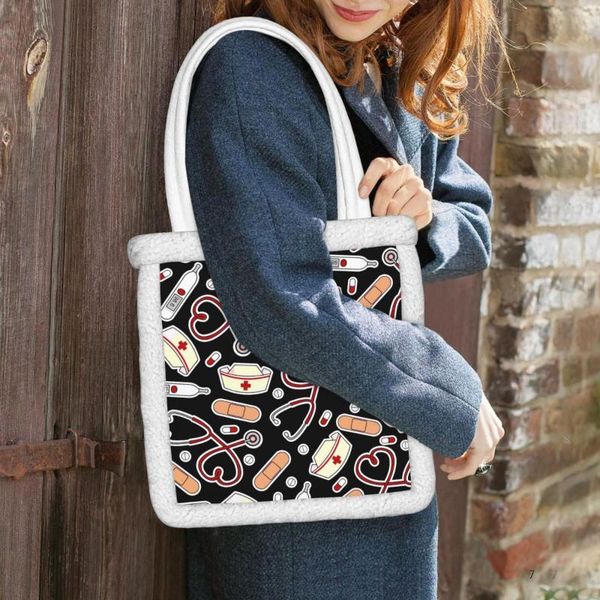 

evening bags plush fluffy shopper for women cute bag soft cartoon print shoulder purses and handbag large capacity tote