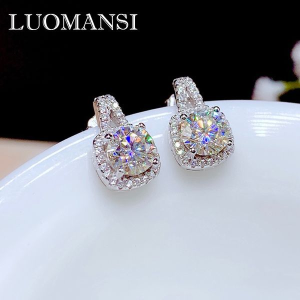 

luomansi genuine 1ct d color moissanite diamond earrings 100% s925 sterling silver super shiny wedding jewelry, Golden
