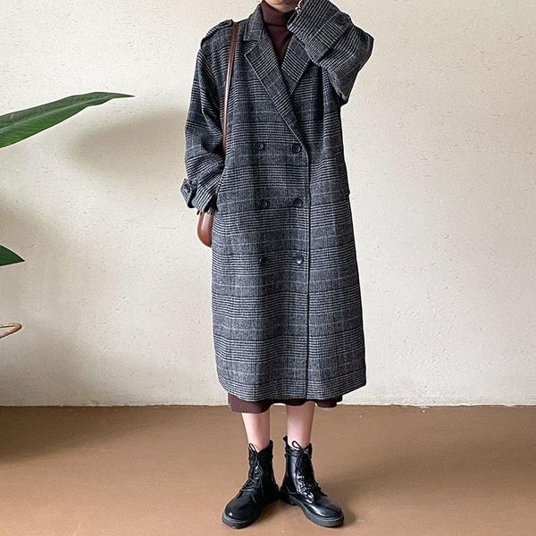 

women's trench coats #0130 large size coat for women full sleeve v neck long ladies vintage winter overcoat thick warm top, Tan;black