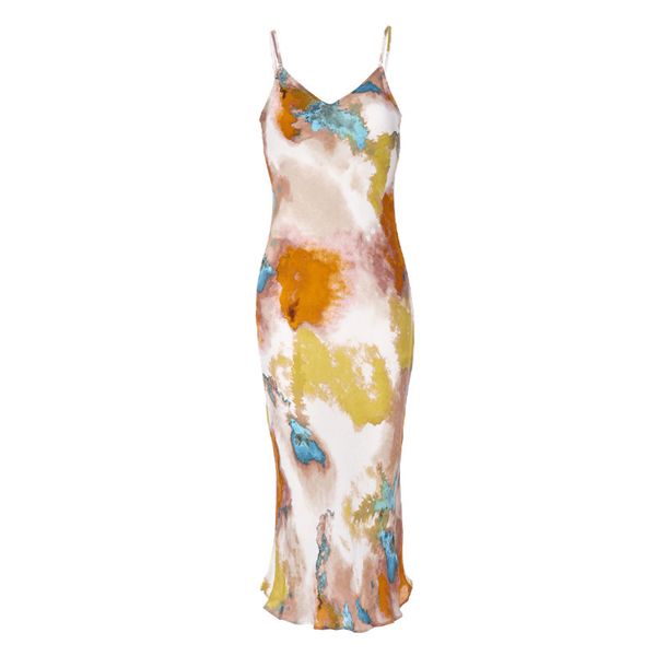 

spring sweet sleeveless strapless painted print french dress suspenders party all-match ladies dresses 210510, Black;gray