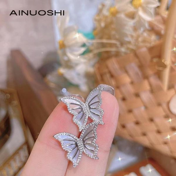 

stud ainuoshi sterling silver 925 butterfly earrings women korean fashion shell style exquisite jewelry aros aretes, Golden;silver
