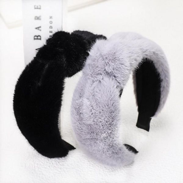 

soft fur knotted headband for grils fuzzy hairbands women fluffy knot hair hoops white thick band furry accessory1