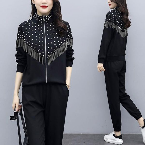 

women's two piece pants plus size spring dress fried street age-reducing fashion suit 2021 fat sister western style thin two-piece, White