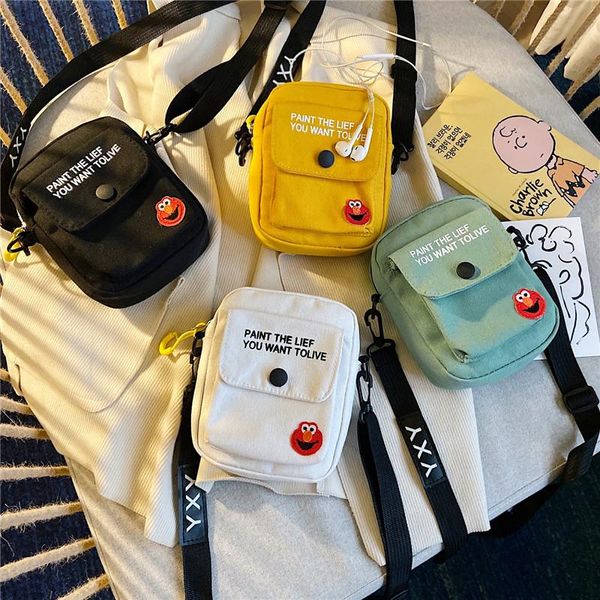 

school bags cute cartoon canvas bag shoulder messenger simple all season for women children student fashion yellow green black all-match