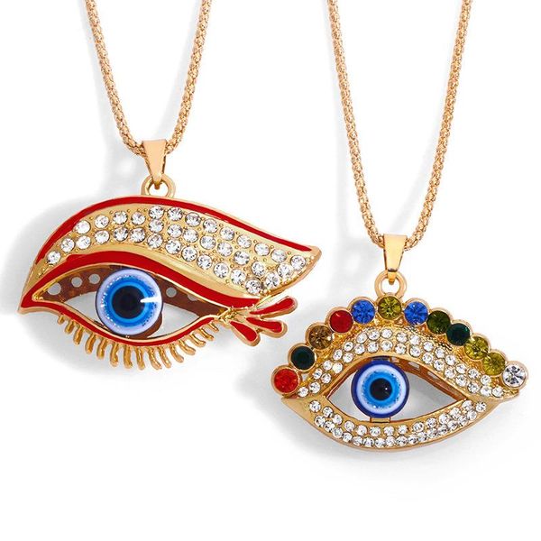 

chains fashion color big eyes zircon necklace for women's tide vintage rhinestone evil eye long eyelashes clavicle chain jewelry, Silver