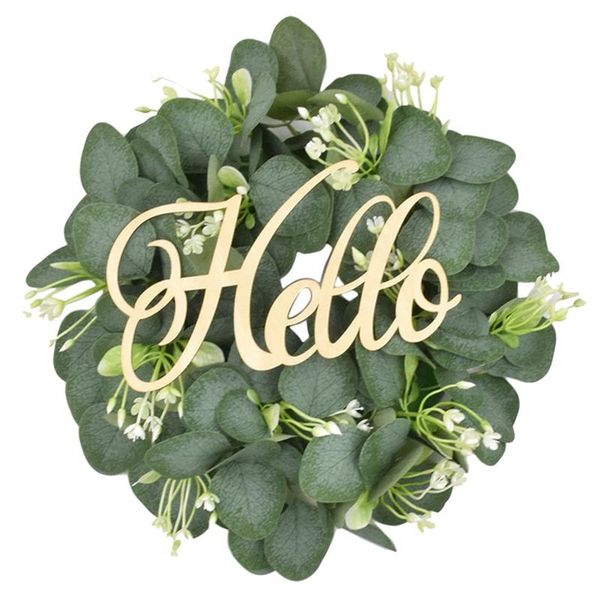 

decorative flowers & wreaths artificial eucalyptus hello wreath for front door wall window wedding party spring summer farmhouse home decora