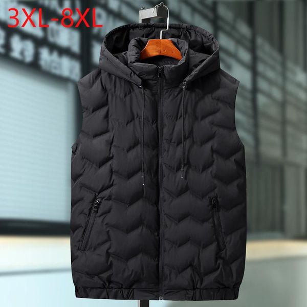 

men's vests men winter plus large size 8xl vest hat detachable waistcoat warm thicken sleeveless jackets unloading parka coat for unise, Black;white