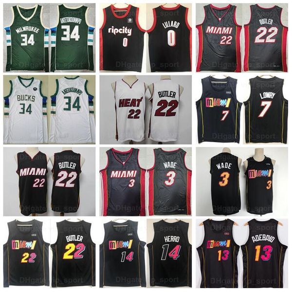 

man 75th anniversary diamond basketball damian lillard jersey 0 dwyane wade 3 tyler herro 14 jimmy butler 22 bam adebayo 13 kyle lowry 7 gia, Black;red
