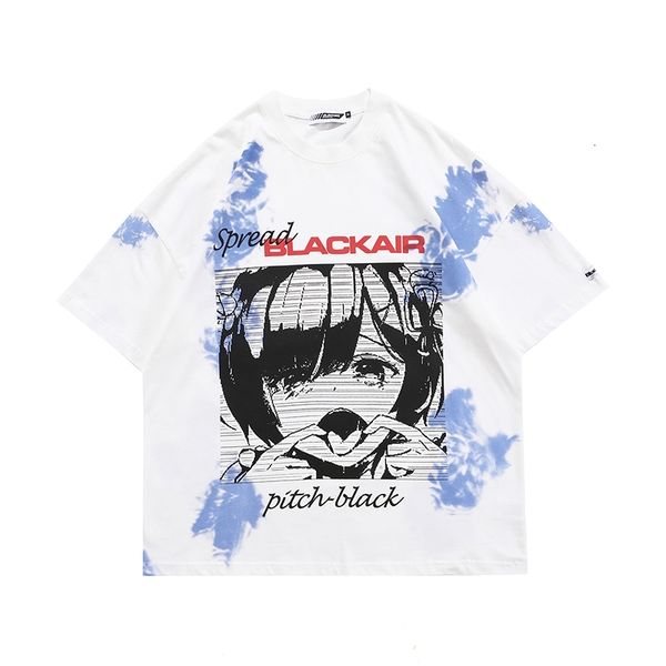 

men's t-shirts harajuku cartoon letter print summer tshirt men and women crew neck oversize short sleeve casual tees streetwear co, White;black