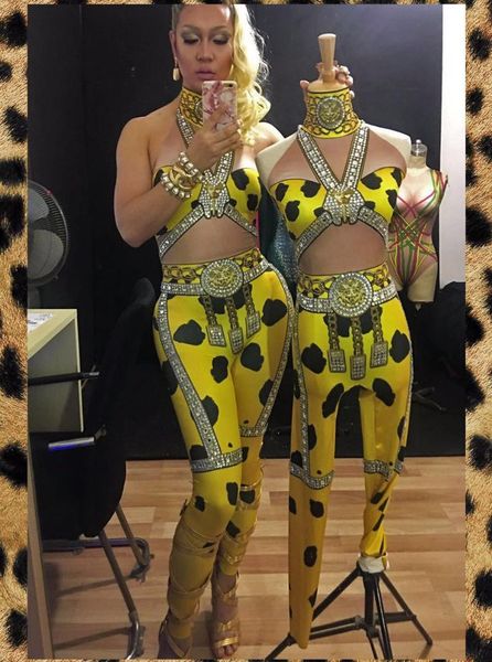 

women's jumpsuits & rompers fashion summer yellow printed jumpsuit crystals women sleeveless bodysuit outfit dance stage show nightclub, Black;white