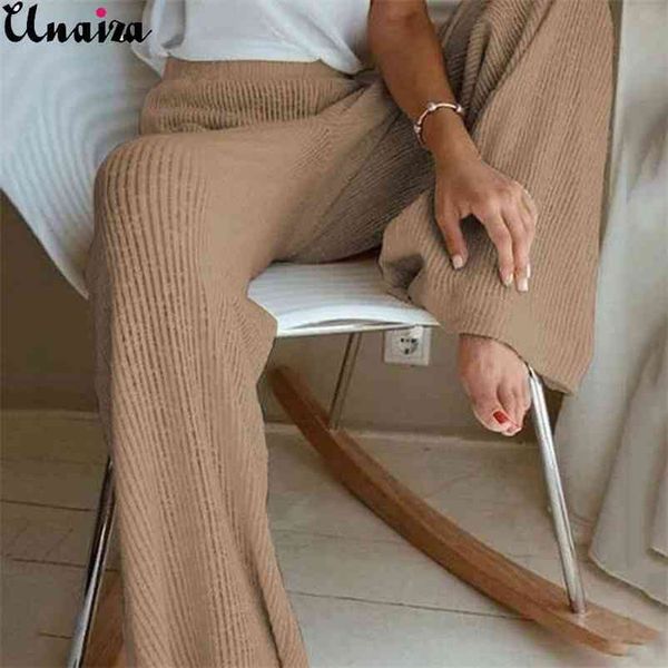 

unaiza women's knitted casual pants style high waist wide leg women loose solid color fashion elegant 210522, Black;white