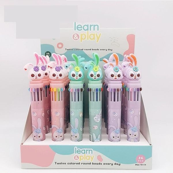 

ballpoint pens 24 pcs/lot long ear 12 colors pen cute animal press ball stationery gift material office school supplies, Blue;orange