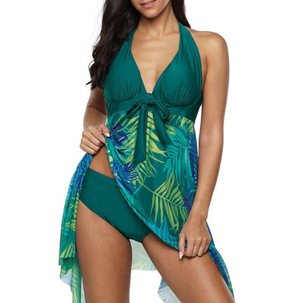 

summer women's swimsuit two piece mesh print split stitching color one-piece suits