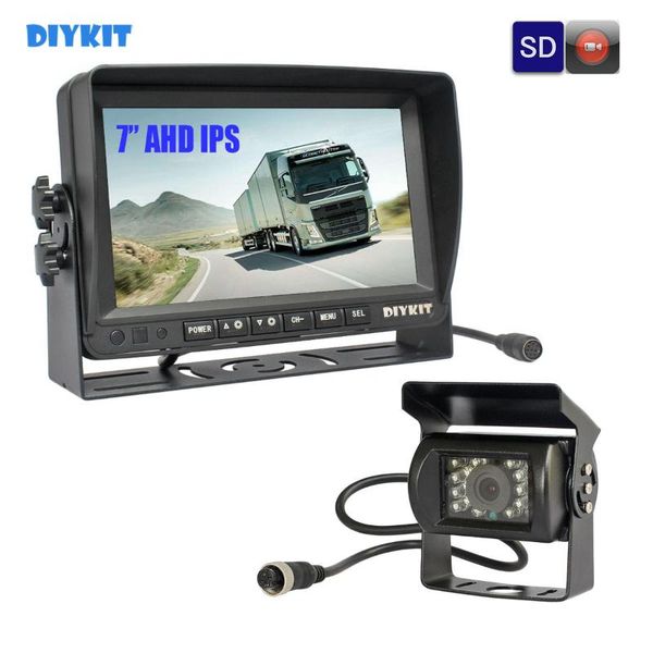 

car rear view cameras& parking sensors diykit ahd 7" ips screen monitor waterproof ir 960p camera support sd card video recording
