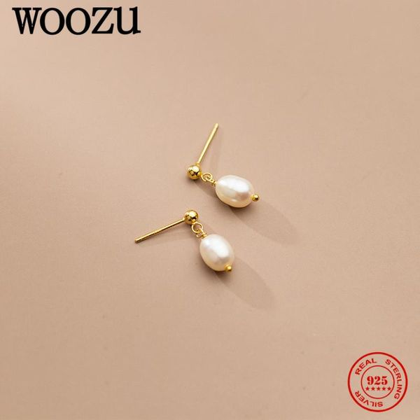 

stud woozu real 925 sterling silver irregular baroque pearl earrings for women elegant sweet girl student classic jewelry gift, Golden;silver