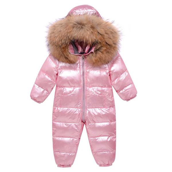 Overalls -30 Grad Russische Winter Baby Schneeanzug Echtpelz Wasserdicht Jungen Strampler Geboren Overall Kleinkind Daunen Schneeanzug