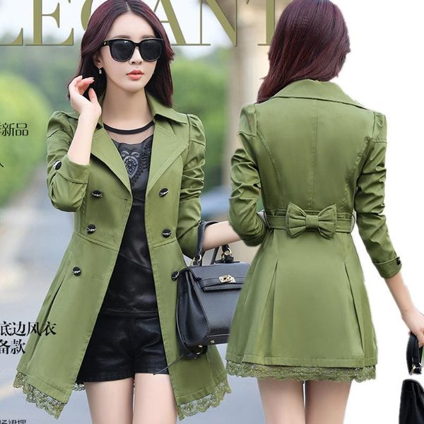 

women's trench coats 2021 spring and autumn style thin women coat long sleeve solid color female abrigo mujer clothes, Tan;black