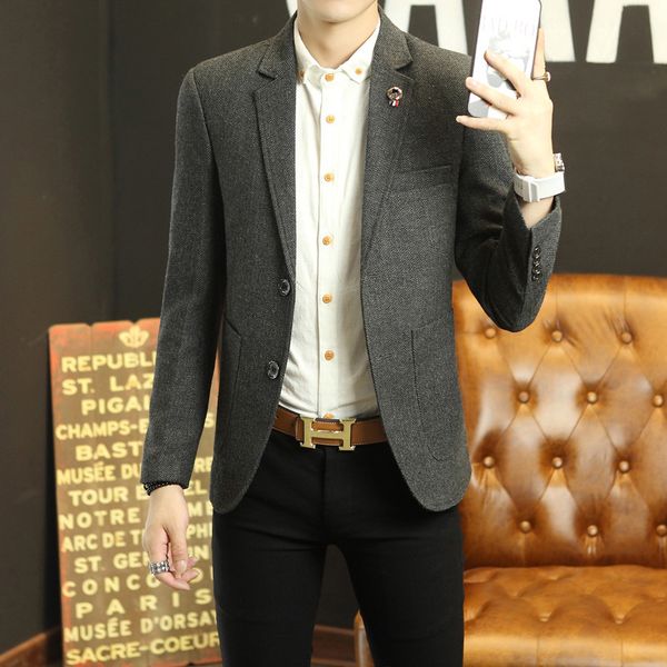 

men's suits & blazers autumn winter suit men casual business wool single western male korean version of slim woolen coat blazer hqzw, White;black