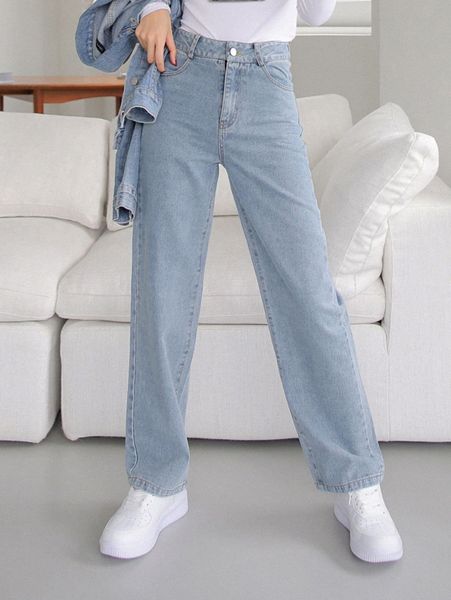 

dazy high waisted straight leg jeans o3l1#, Blue