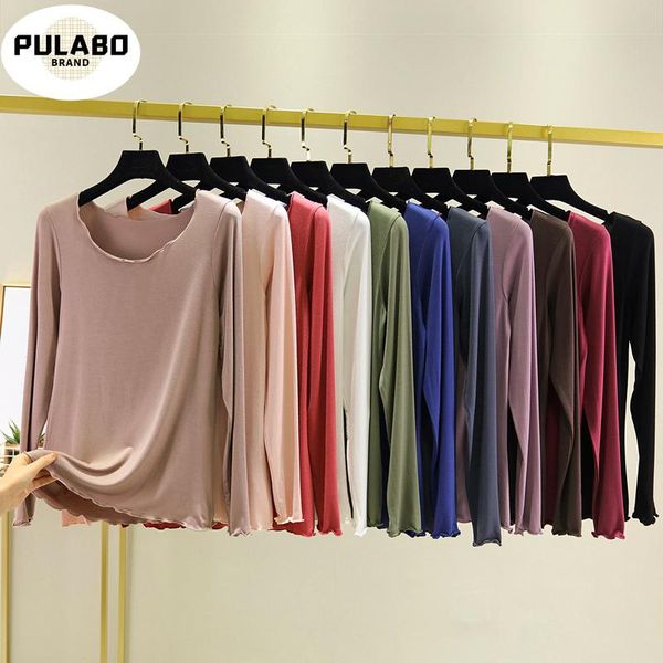 

women's t-shirt modal bottoming shirt spring and summer long-sleeved o neck wooden t plus size slimm thin tees shirts, White