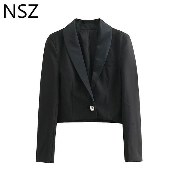 

women's suits & blazers women black crop blazer peal button long sleeve with pocket notched short jacket coat ladies casual basic top, White;black