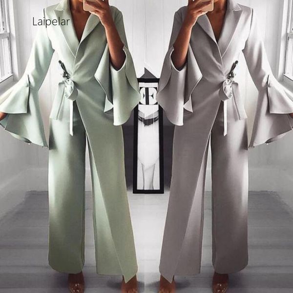 

women's jumpsuits & rompers fashion fake two-piece sleeve asymmetric flare jumpsuit autumn office clothing wear bandage, Black;white