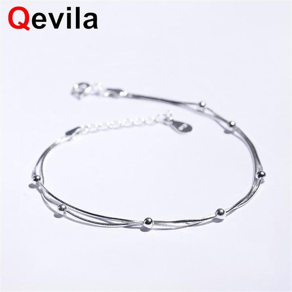 

link, chain qevila fashion bracelets double layer simple bead silver color snake chains bracelet for women charm jewlery gifts, Black