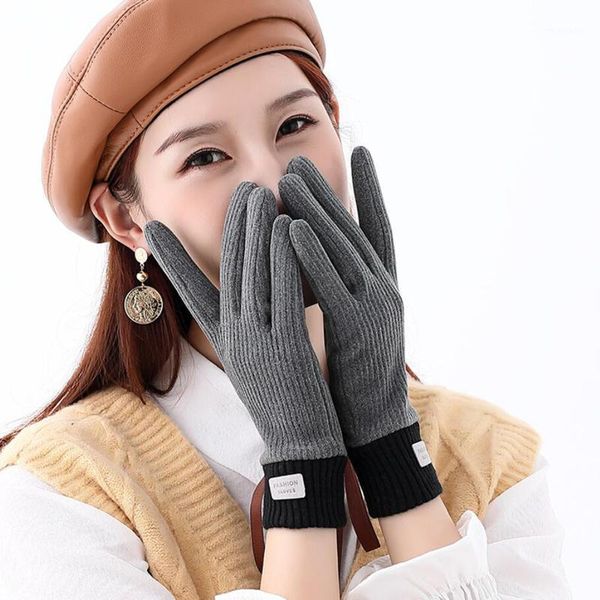 Fünf Finger Handschuhe Touchscreen Winter Frauen Winddicht Interne Plüsch Warme Dame Fäustlinge Hautfreundliche Weiche Weibliche Mode